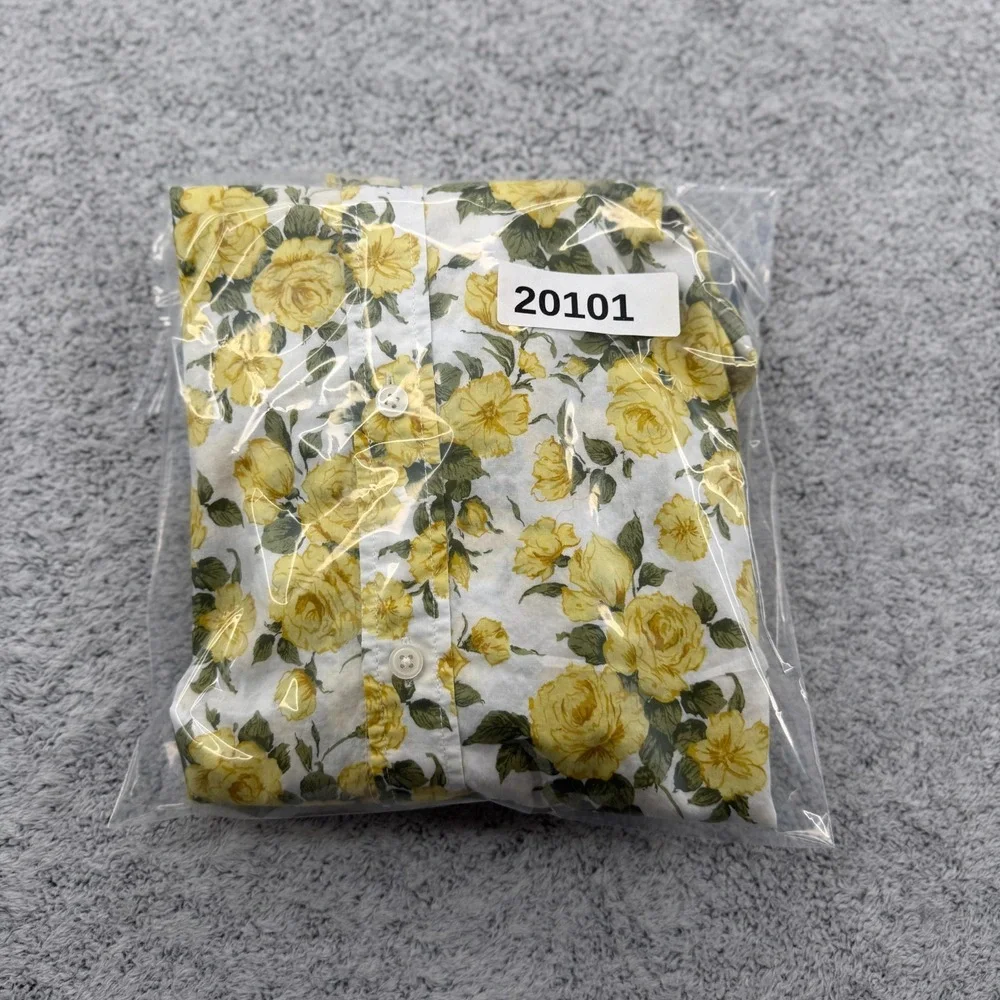 J Crew Liberty Carline Rose Shirt Womens 10 Yellow Floral Ruffle Trim Button Up